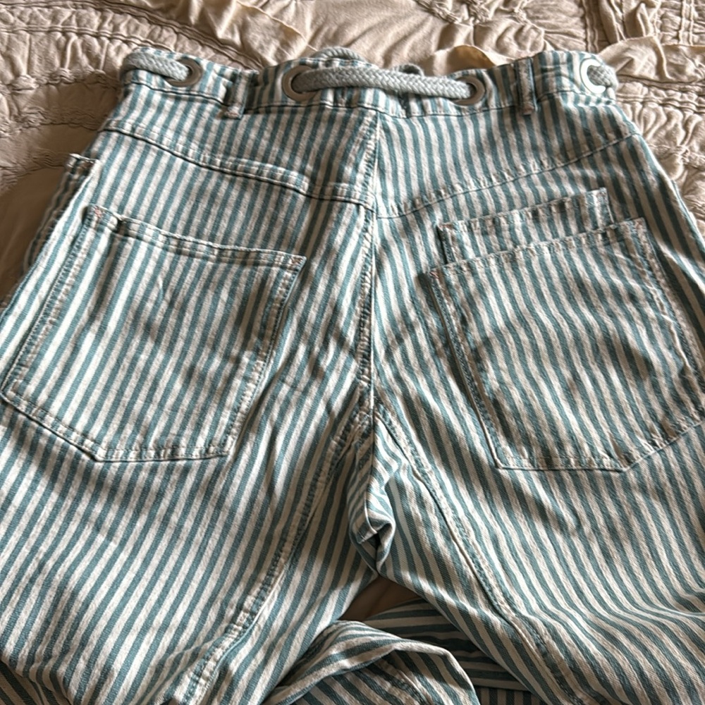 FREE PEOPLE RAILROAD LOW SLUNG JEANS - MINTY RAILROAD STRIPE - Picture 8 of 12